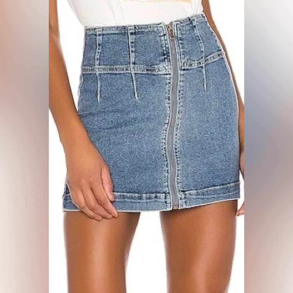 Free People Denim Mini Skirt with Front Zipper